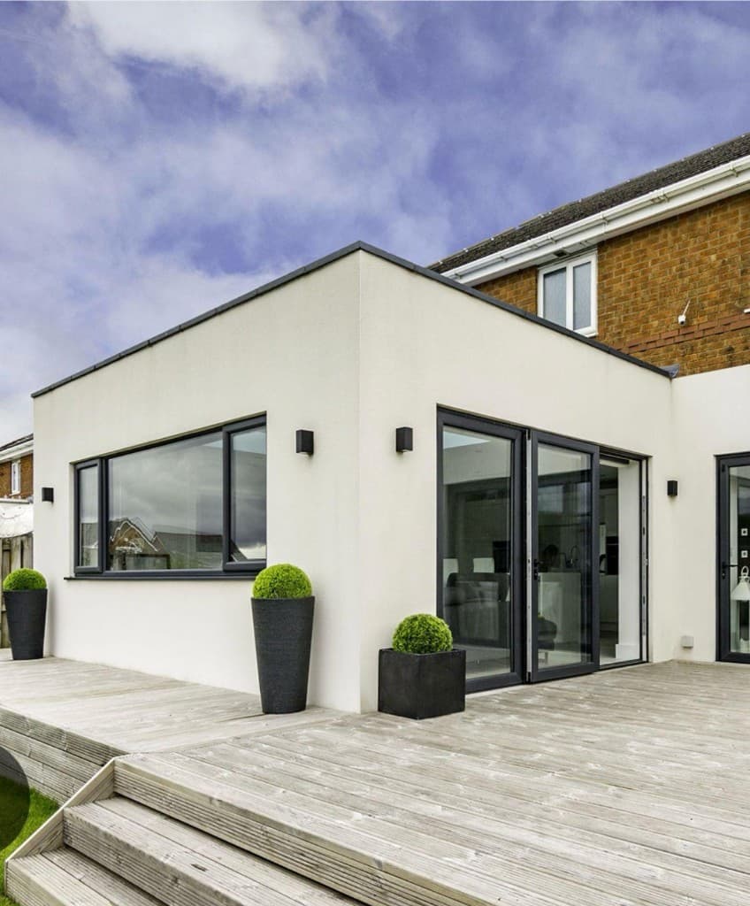 Galvanised steel frame elevation during home extension construction